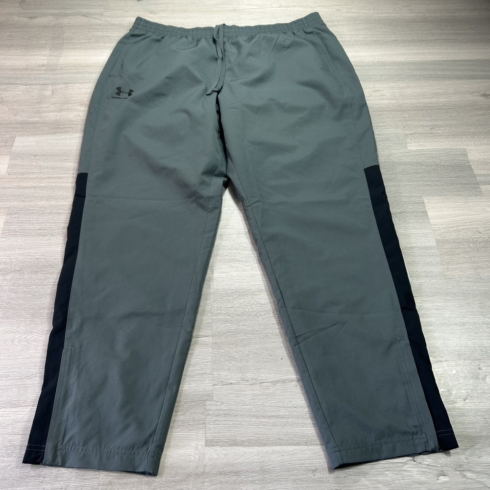 Under Armour Track Pants Mens 2XL Gray Side Stripe Zip Hem Athletic 1352031